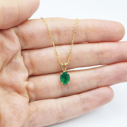 Gold Green Onyx Pendant Necklace, 10K Yellow Gold Green Onyx 8x6mm Pendant, Green Necklace For Women, Gift For Her