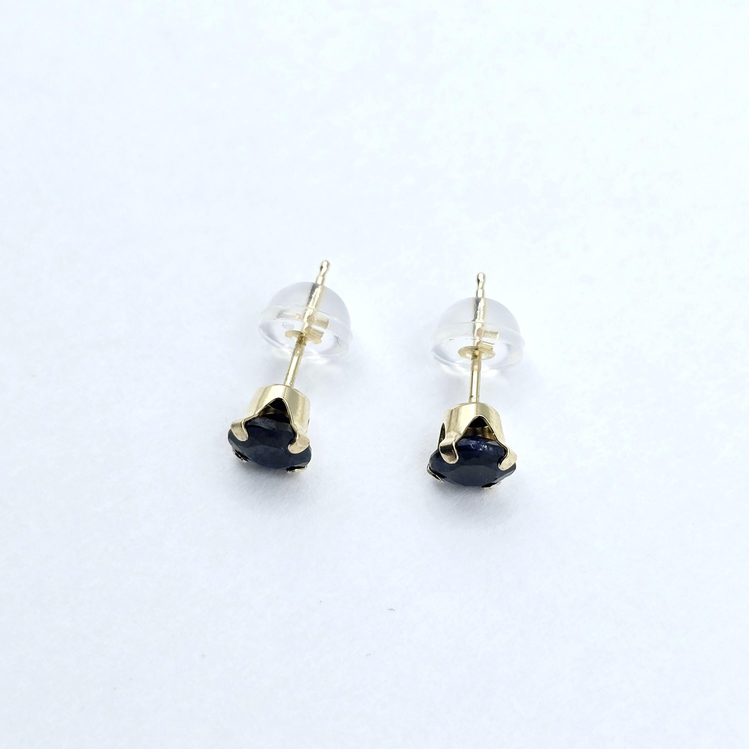 14K Yellow Gold Genuine Blue Sapphire 5x5mm Stud Earrings, Genuine Blue Sapphire Stud Earrings, Exquisite Jewelry, September Birthstone Gift