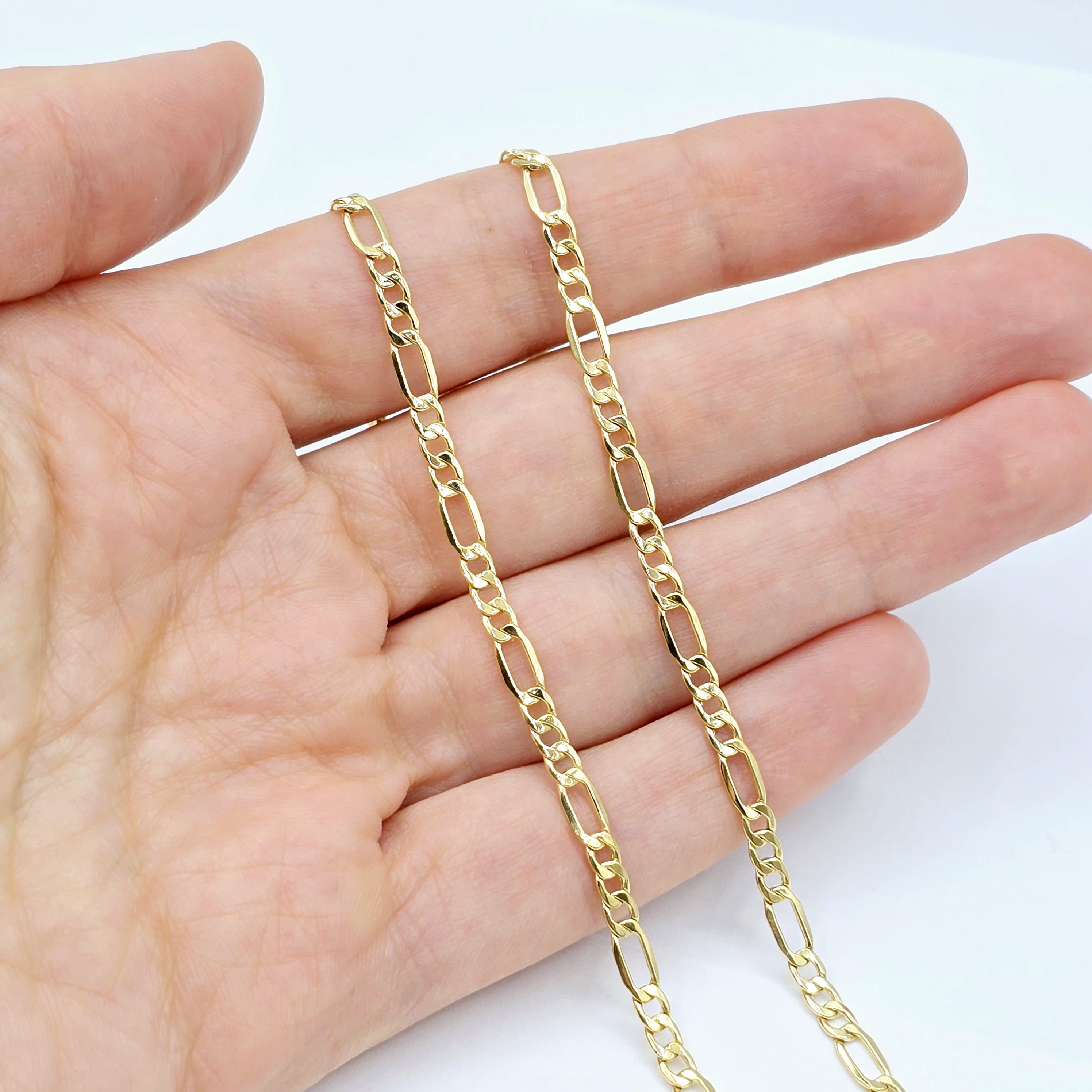10K Yellow Gold Figaro Chain Necklace, 3.5mm Width