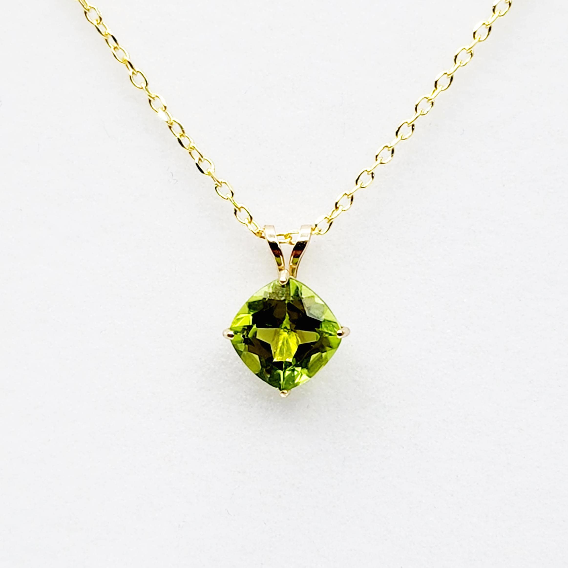 Gold Peridot Pendant Necklace , 10K Yellow Gold Genuine Peridot 6x6mm Pendant, August Birthstone, Handmade Pendant, Pendant For Women
