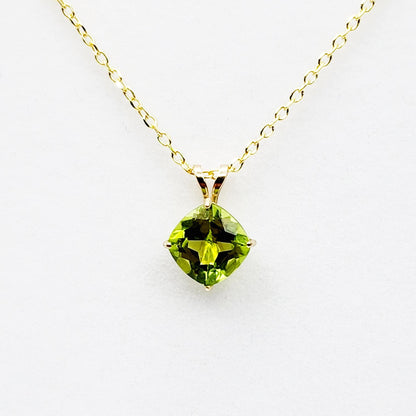Gold Peridot Pendant Necklace , 10K Yellow Gold Genuine Peridot 6x6mm Pendant, August Birthstone, Handmade Pendant, Pendant For Women
