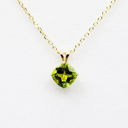 Gold Peridot Pendant Necklace , 10K Yellow Gold Genuine Peridot 6x6mm Pendant, August Birthstone, Handmade Pendant, Pendant For Women