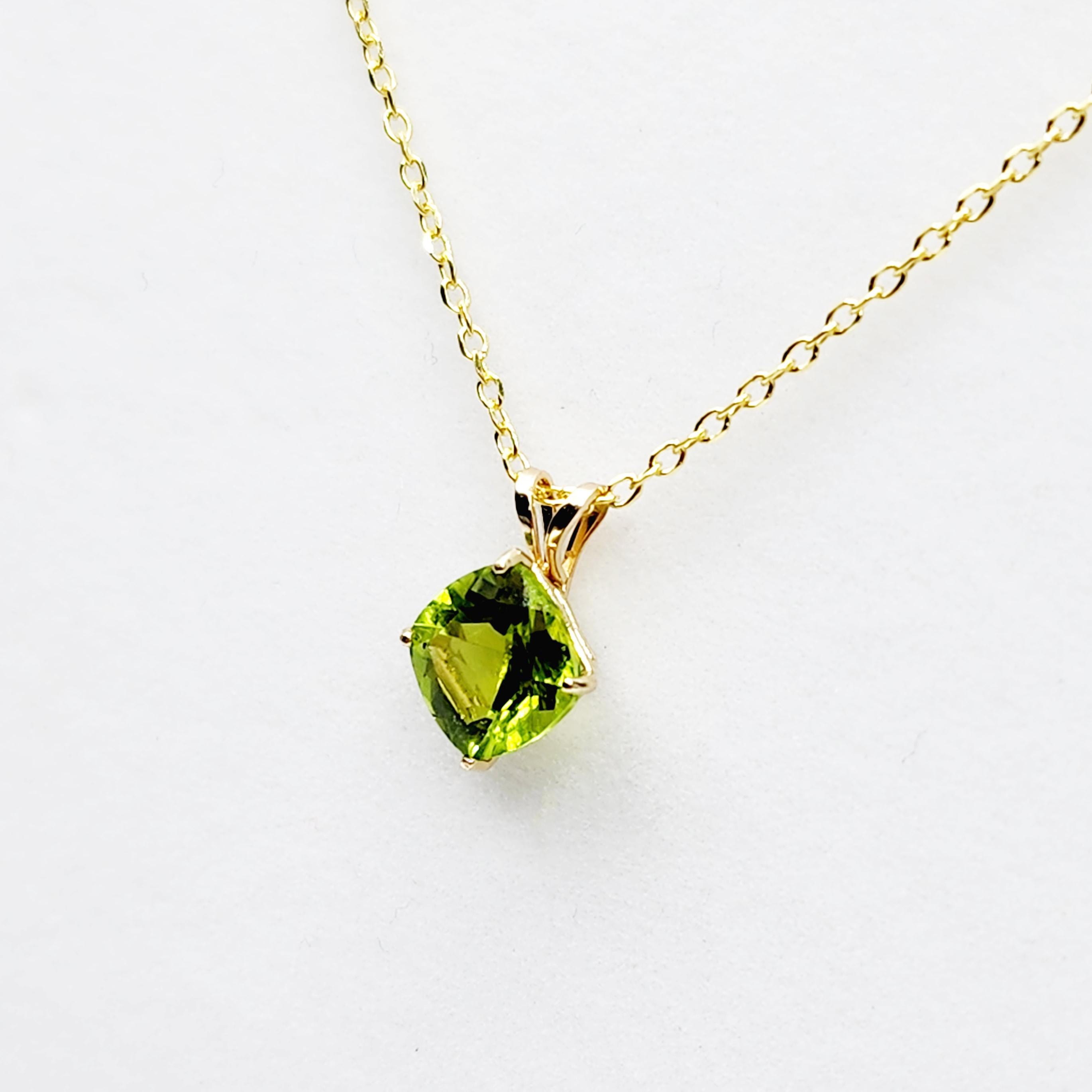Gold Peridot Pendant Necklace , 10K Yellow Gold Genuine Peridot 6x6mm Pendant, August Birthstone, Handmade Pendant, Pendant For Women