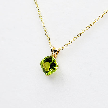 Gold Peridot Pendant Necklace , 10K Yellow Gold Genuine Peridot 6x6mm Pendant, August Birthstone, Handmade Pendant, Pendant For Women