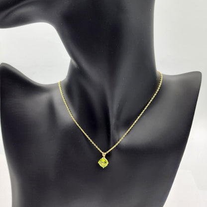 Gold Peridot Pendant Necklace , 10K Yellow Gold Genuine Peridot 6x6mm Pendant, August Birthstone, Handmade Pendant, Pendant For Women