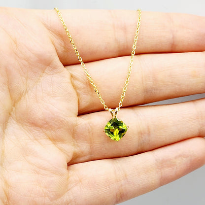 Gold Peridot Pendant Necklace , 10K Yellow Gold Genuine Peridot 6x6mm Pendant, August Birthstone, Handmade Pendant, Pendant For Women