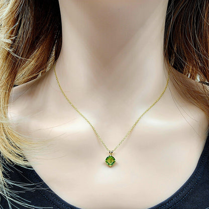 Gold Peridot Pendant Necklace , 10K Yellow Gold Genuine Peridot 6x6mm Pendant, August Birthstone, Handmade Pendant, Pendant For Women