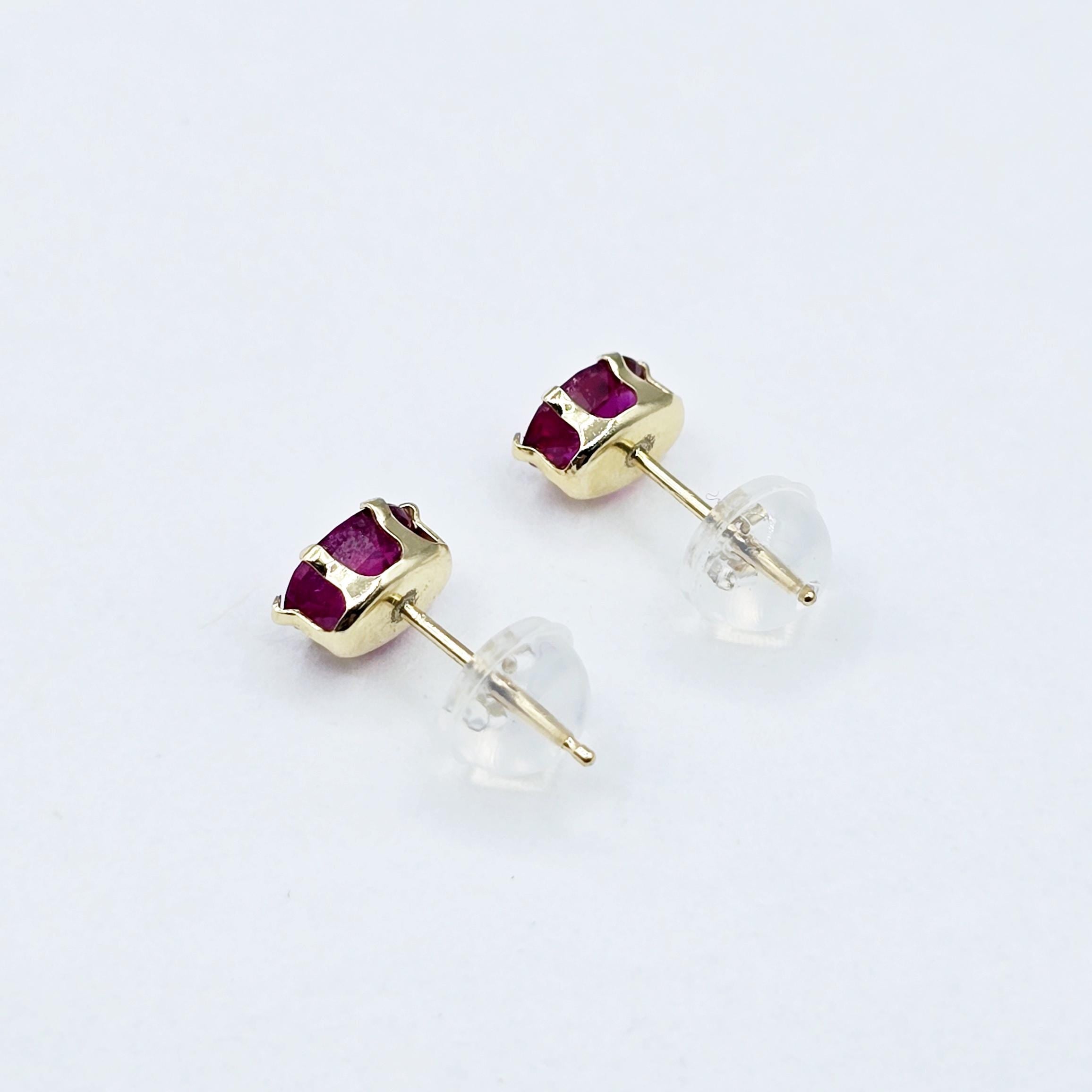 14K Yellow Gold Ruby 6x4mm Stud Earrings, Handmade Earrings, Gemstone Earrings, Earrings For Women, July Birthstone, Gift for Girls Mom Wife