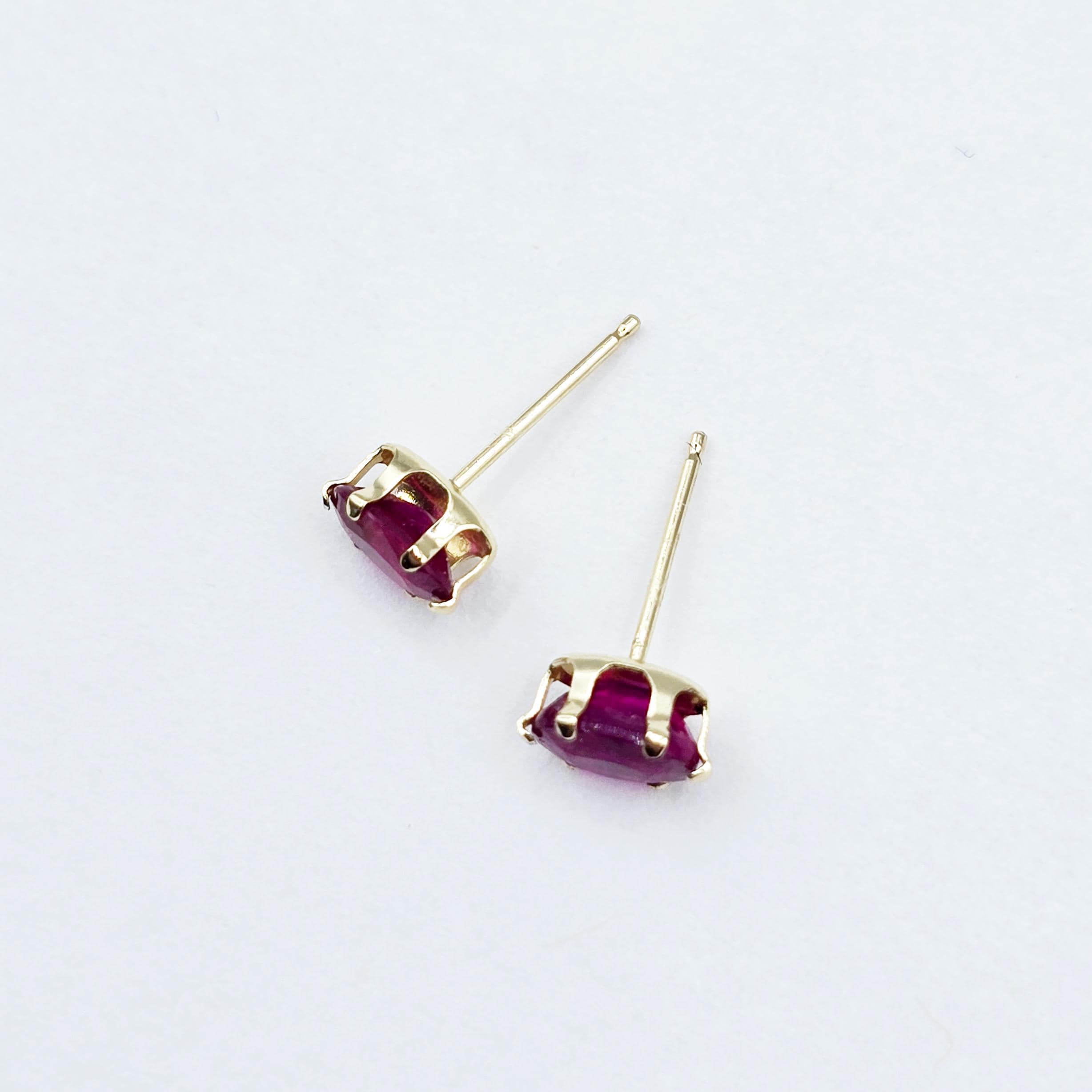 14K Yellow Gold Ruby 6x4mm Stud Earrings, Handmade Earrings, Gemstone Earrings, Earrings For Women, July Birthstone, Gift for Girls Mom Wife