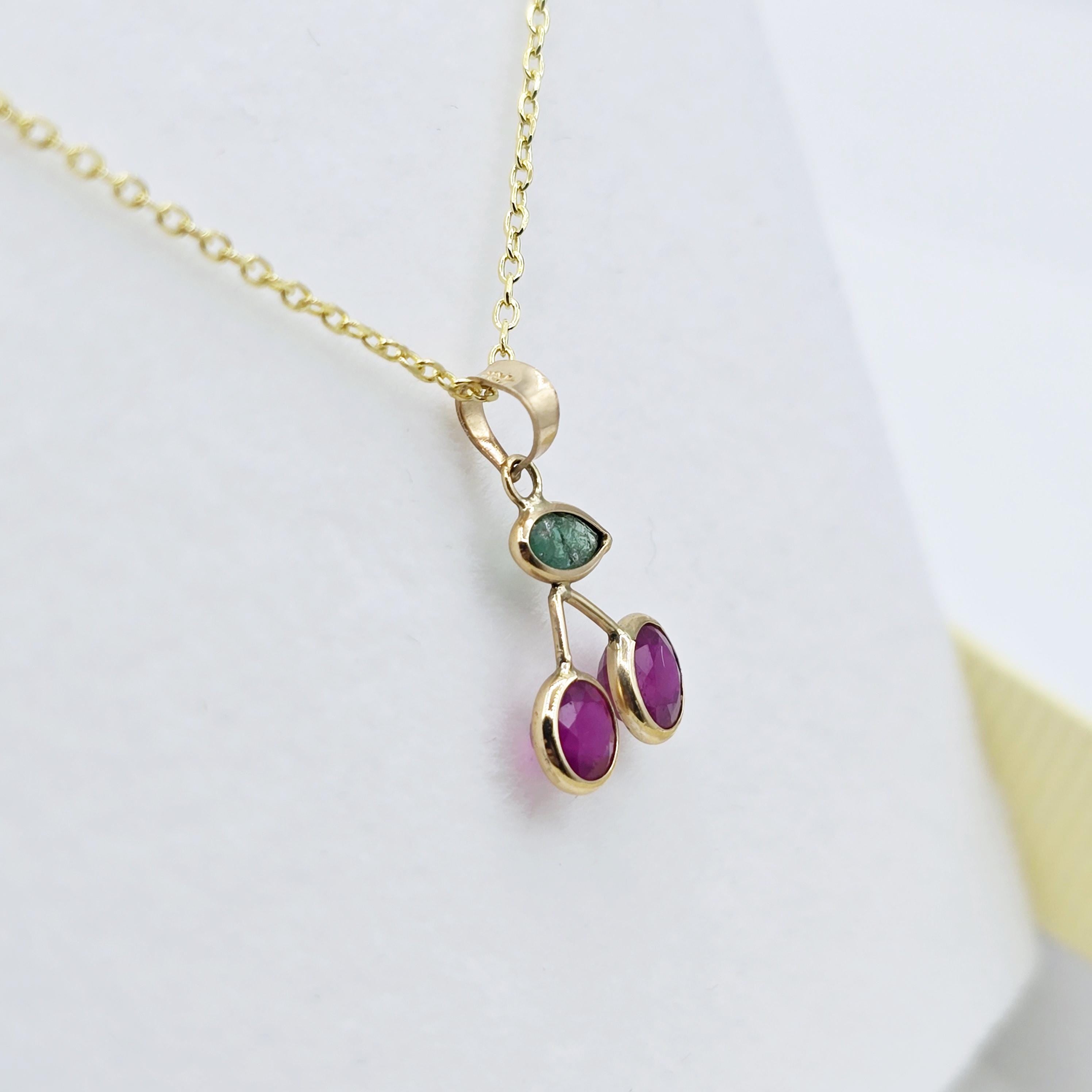 Gold Ruby Emerald Pendant | 14K Yellow Gold Genuine Gemstone Necklace
