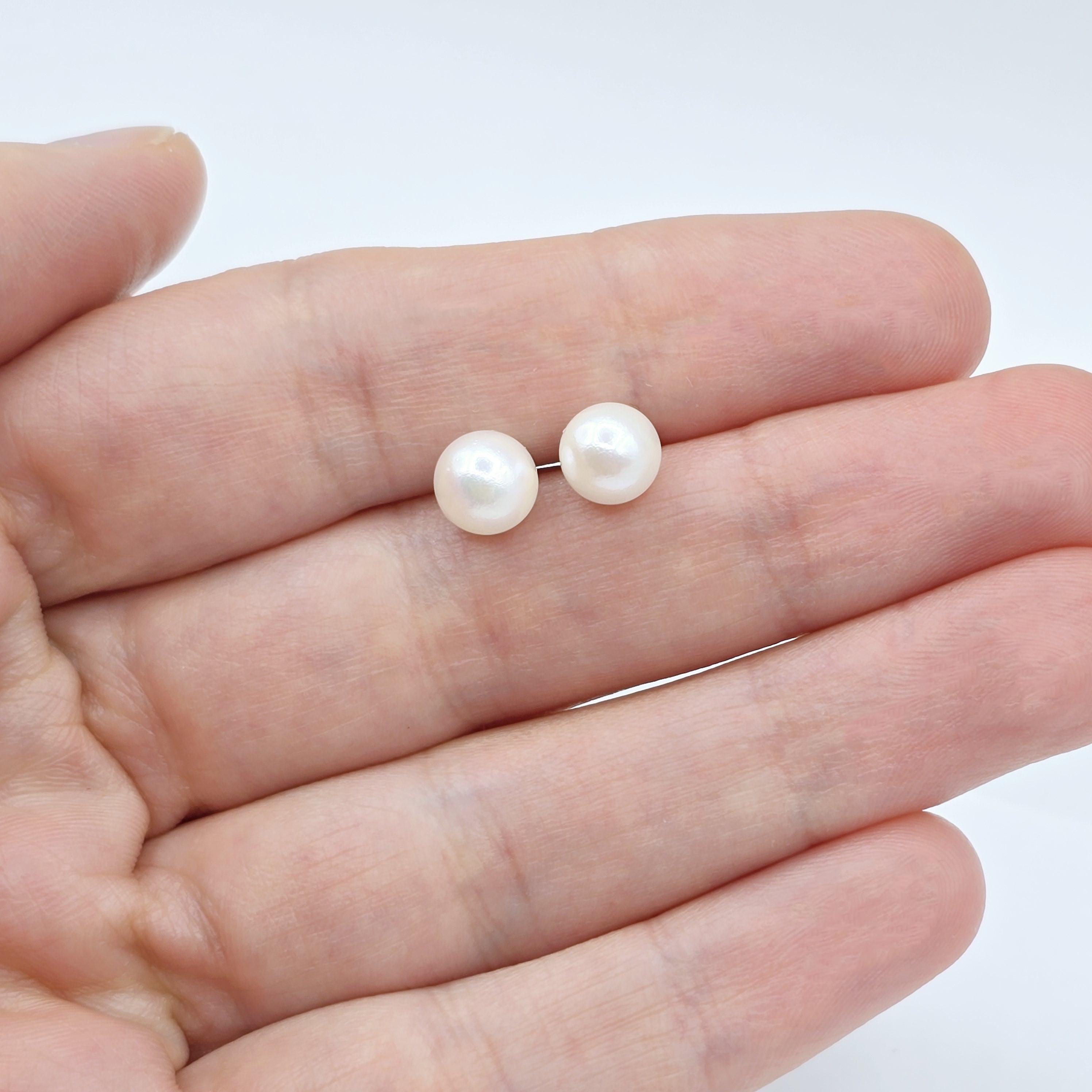 Sterling Silver Genuine Cultured Pearl 6mm Stud Earrings, Big Pearl Earrings For Her, June Birthstone, Natural Pearl Jewelry