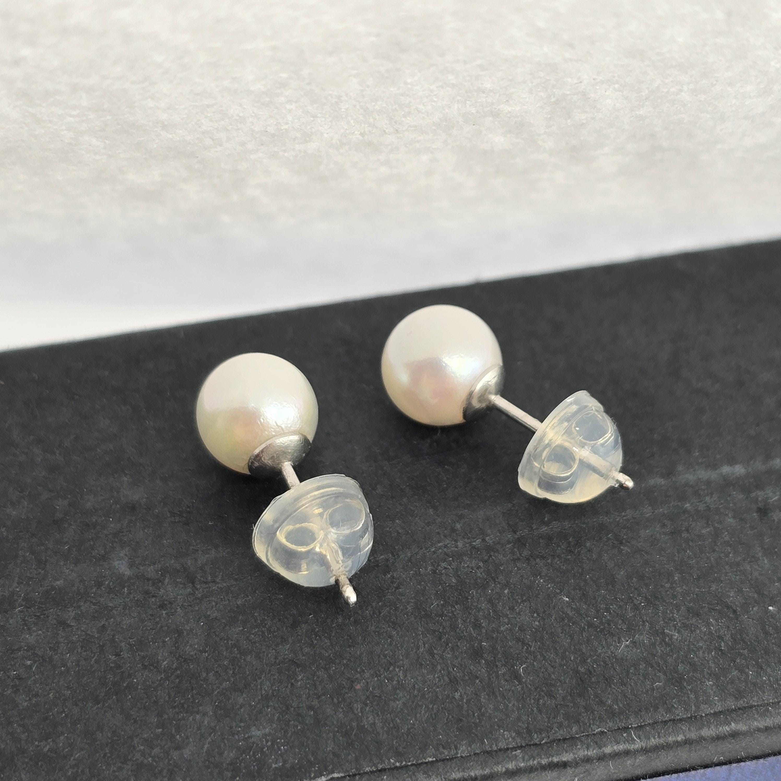 Sterling Silver Genuine Cultured Pearl 6mm Stud Earrings, Big Pearl Earrings For Her, June Birthstone, Natural Pearl Jewelry