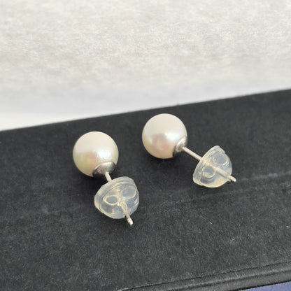 Sterling Silver Genuine Cultured Pearl 6mm Stud Earrings, Big Pearl Earrings For Her, June Birthstone, Natural Pearl Jewelry