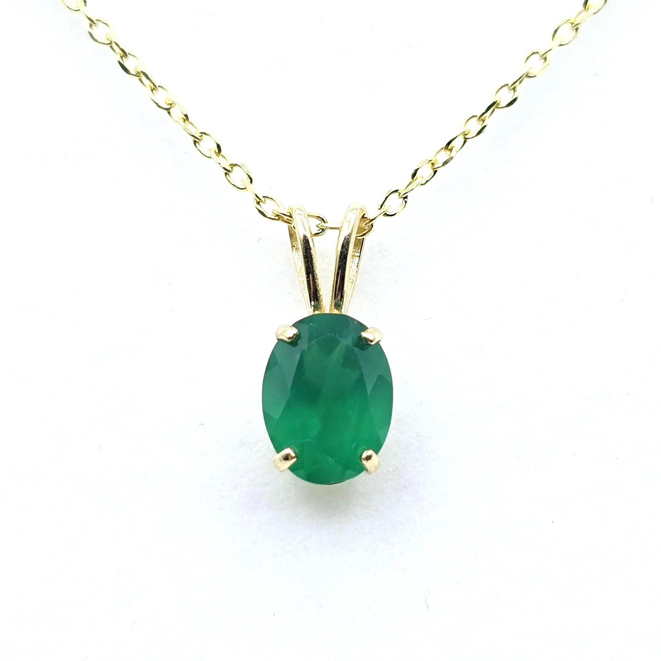 Gold Green Onyx Pendant Necklace, 10K Yellow Gold Green Onyx 8x6mm Pendant, Green Necklace For Women, Gift For Her