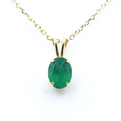 Gold Green Onyx Pendant Necklace, 10K Yellow Gold Green Onyx 8x6mm Pendant, Green Necklace For Women, Gift For Her