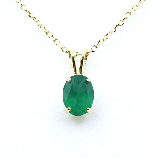 Gold Green Onyx Pendant Necklace, 10K Yellow Gold Green Onyx 8x6mm Pendant, Green Necklace For Women, Gift For Her