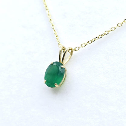 Gold Green Onyx Pendant Necklace, 10K Yellow Gold Green Onyx 8x6mm Pendant, Green Necklace For Women, Gift For Her