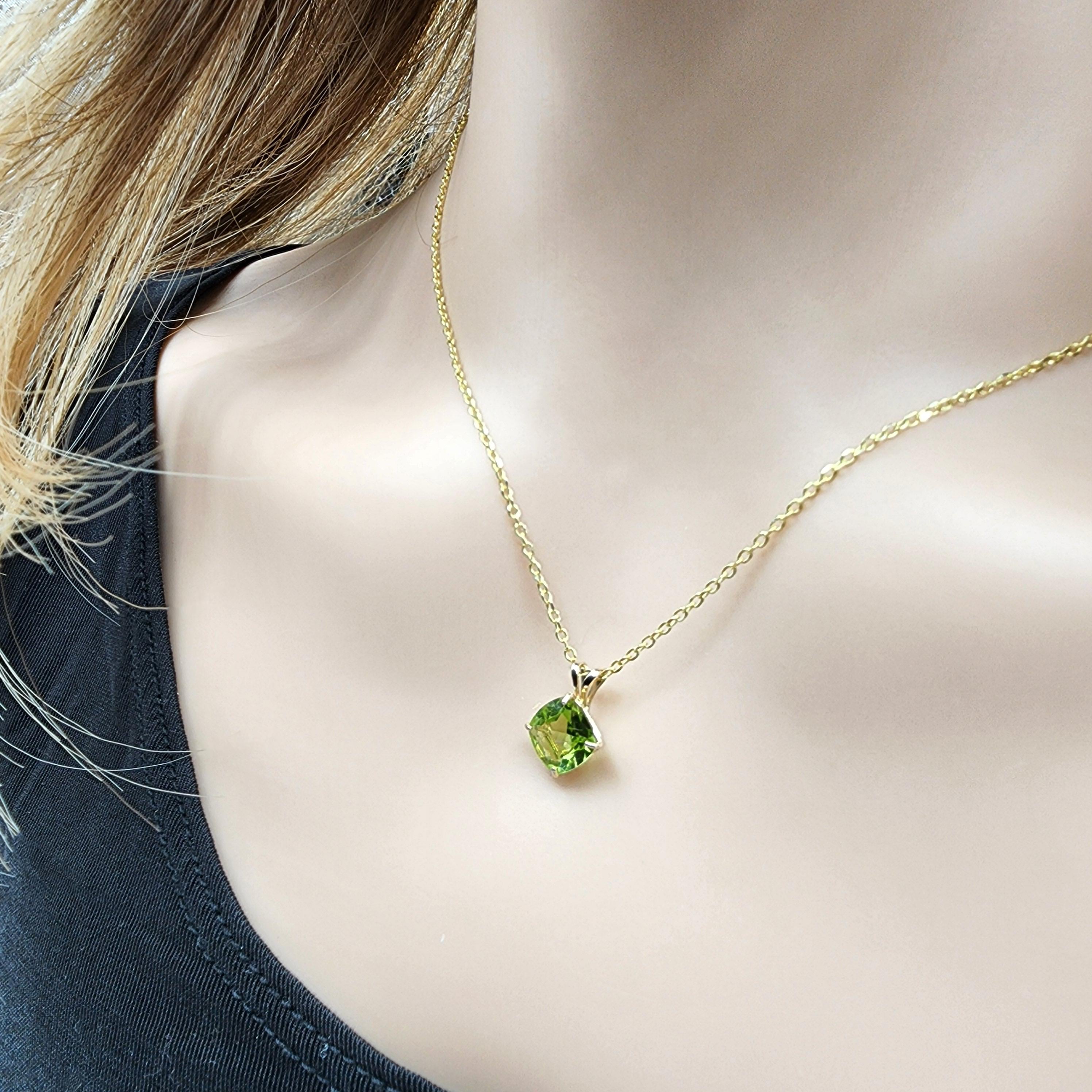 Gold Peridot Pendant Necklace , 10K Yellow Gold Genuine Peridot 6x6mm Pendant, August Birthstone, Handmade Pendant, Pendant For Women