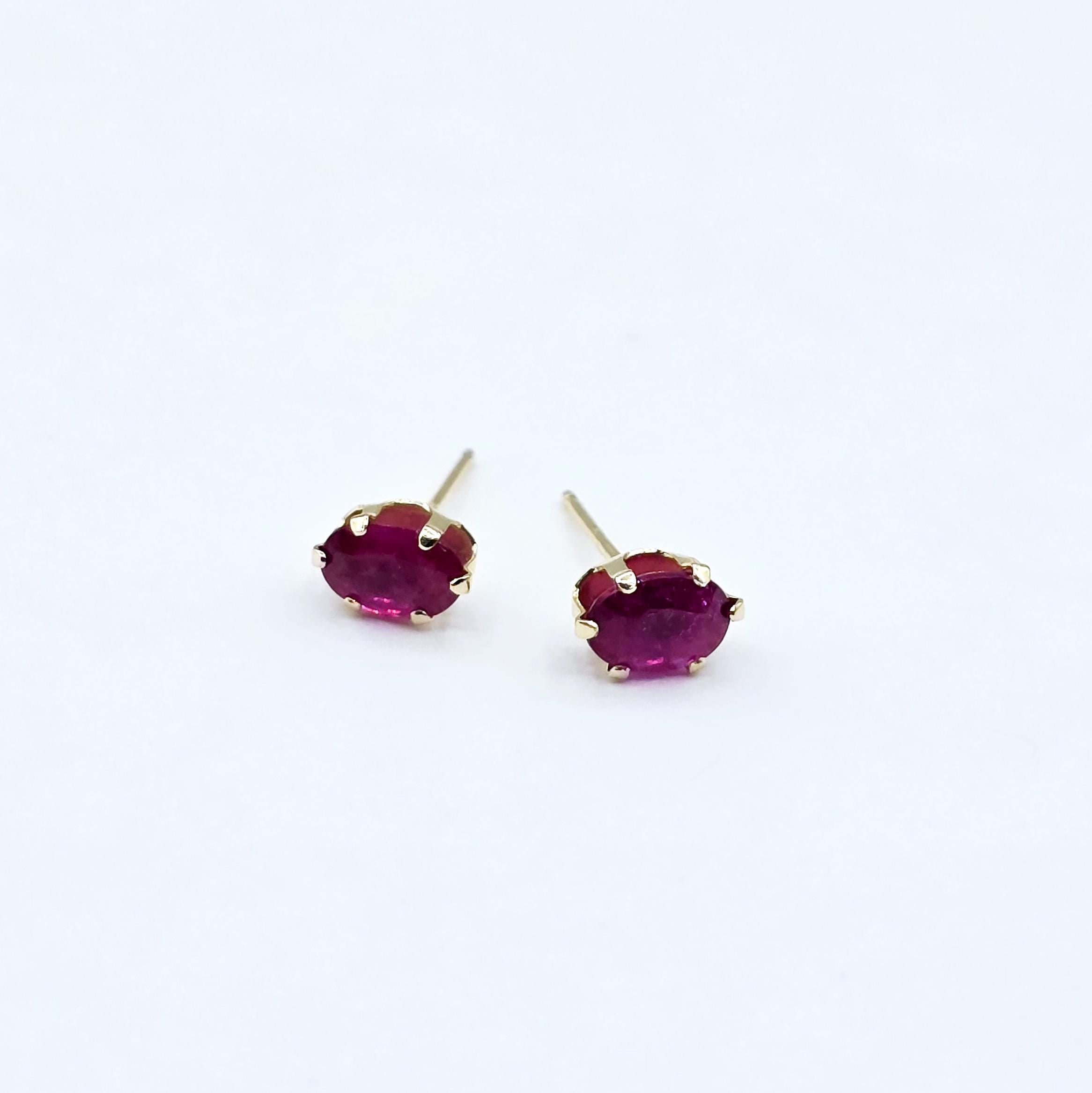14K Yellow Gold Ruby 6x4mm Stud Earrings, Handmade Earrings, Gemstone Earrings, Earrings For Women, July Birthstone, Gift for Girls Mom Wife