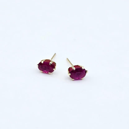 14K Yellow Gold Ruby 6x4mm Stud Earrings, Handmade Earrings, Gemstone Earrings, Earrings For Women, July Birthstone, Gift for Girls Mom Wife