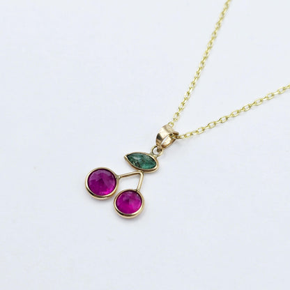 Gold Ruby Emerald Pendant | 14K Yellow Gold Genuine Gemstone Necklace
