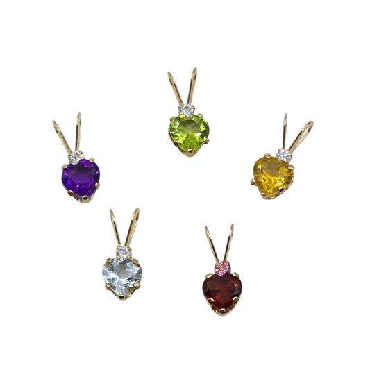 Gold Natural Gemstone 5mm Pendant Necklace, 10K Yellow Gold  Heart Shaped Genuine Stone Pendant, Birthstone Jewellery, Valentine Gift