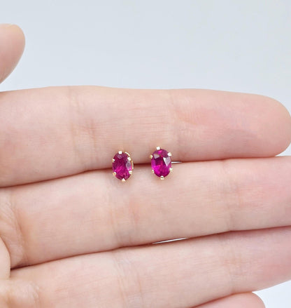 14K Yellow Gold Ruby 6x4mm Stud Earrings, Handmade Earrings, Gemstone Earrings, Earrings For Women, July Birthstone, Gift for Girls Mom Wife