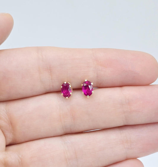 14K Yellow Gold Ruby 6x4mm Stud Earrings, Handmade Earrings, Gemstone Earrings, Earrings For Women, July Birthstone, Gift for Girls Mom Wife