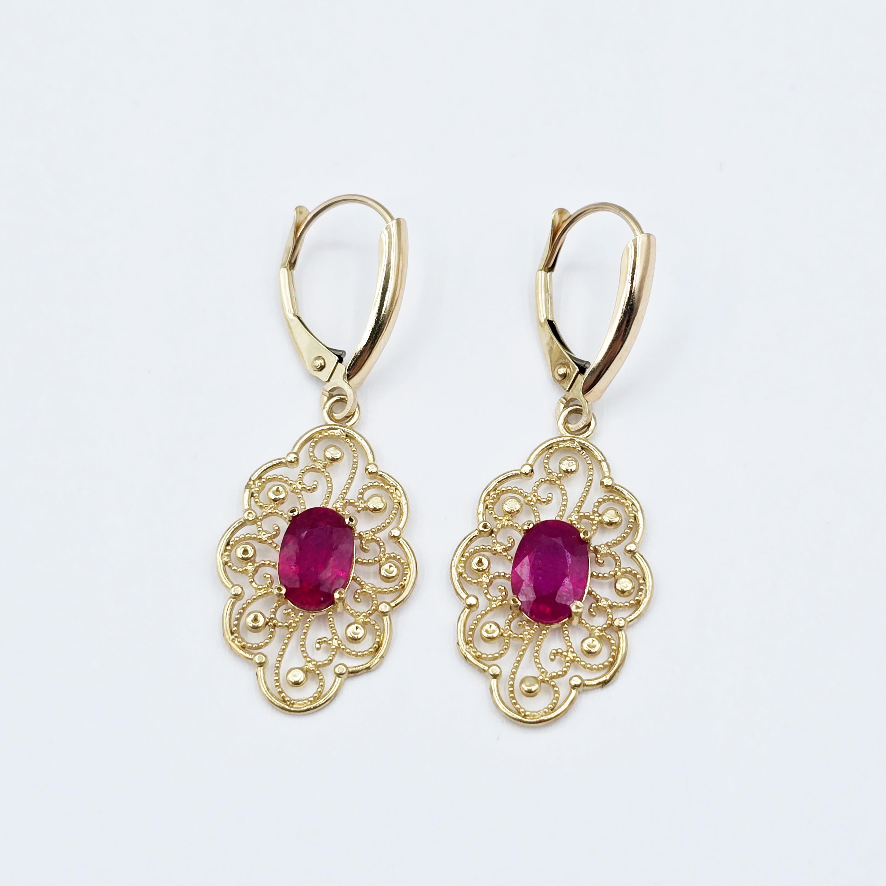 14K Gold Genuine Ruby Earrings , 2ct Ruby Lever back Earrings for Women, Elegant Ruby Earrings, Gold Gemstone Earrings, Elegant Earrings