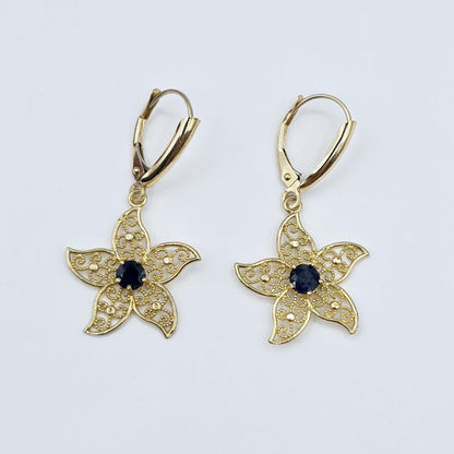 10K Gold Genuine Gemstone Earrings , Leverback Earrings for Women, Elegant Blue Stone Earrings, Gold Earrings for her, Elegant Earrings
