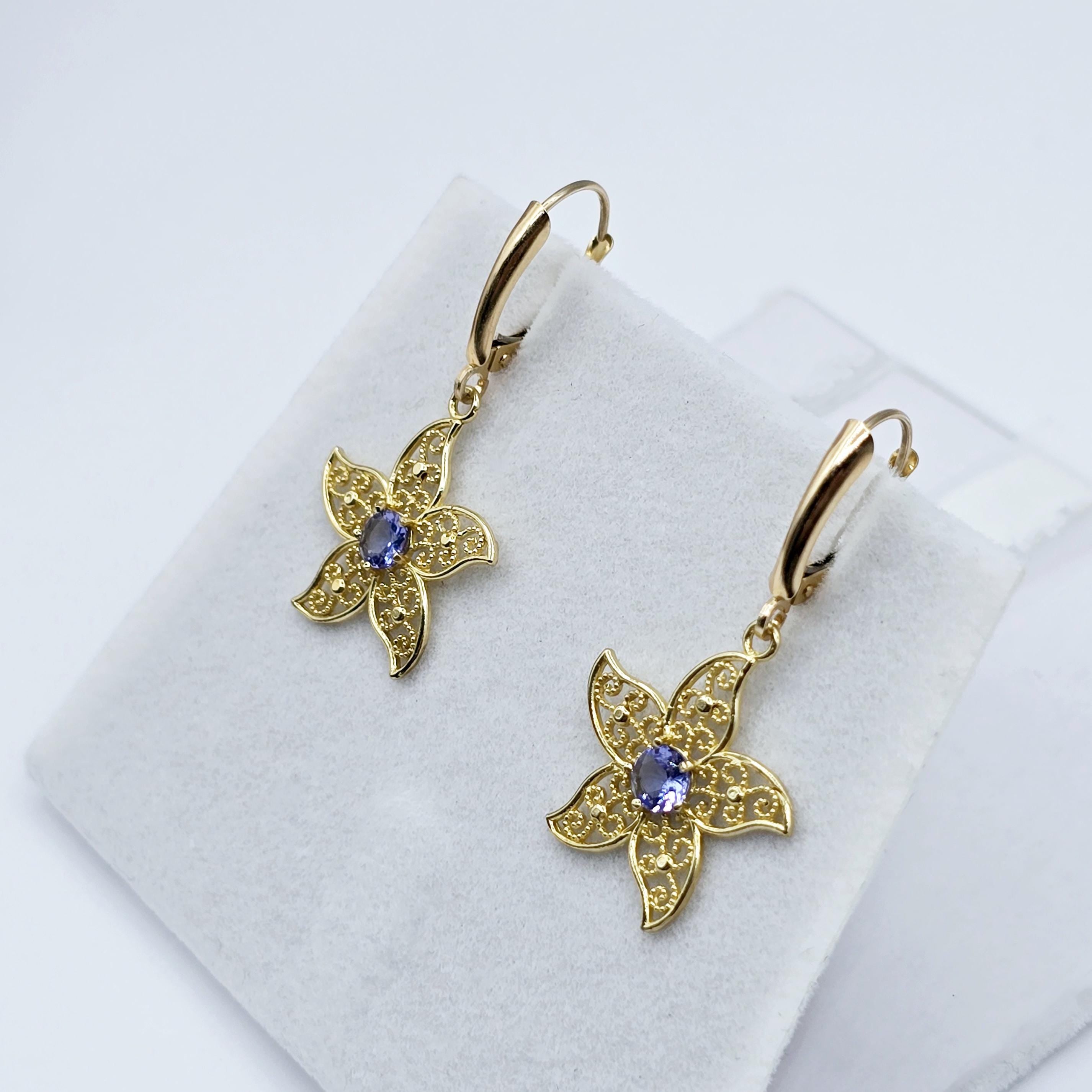 10K Gold Genuine Gemstone Earrings , Leverback Earrings for Women, Elegant Blue Stone Earrings, Gold Earrings for her, Elegant Earrings