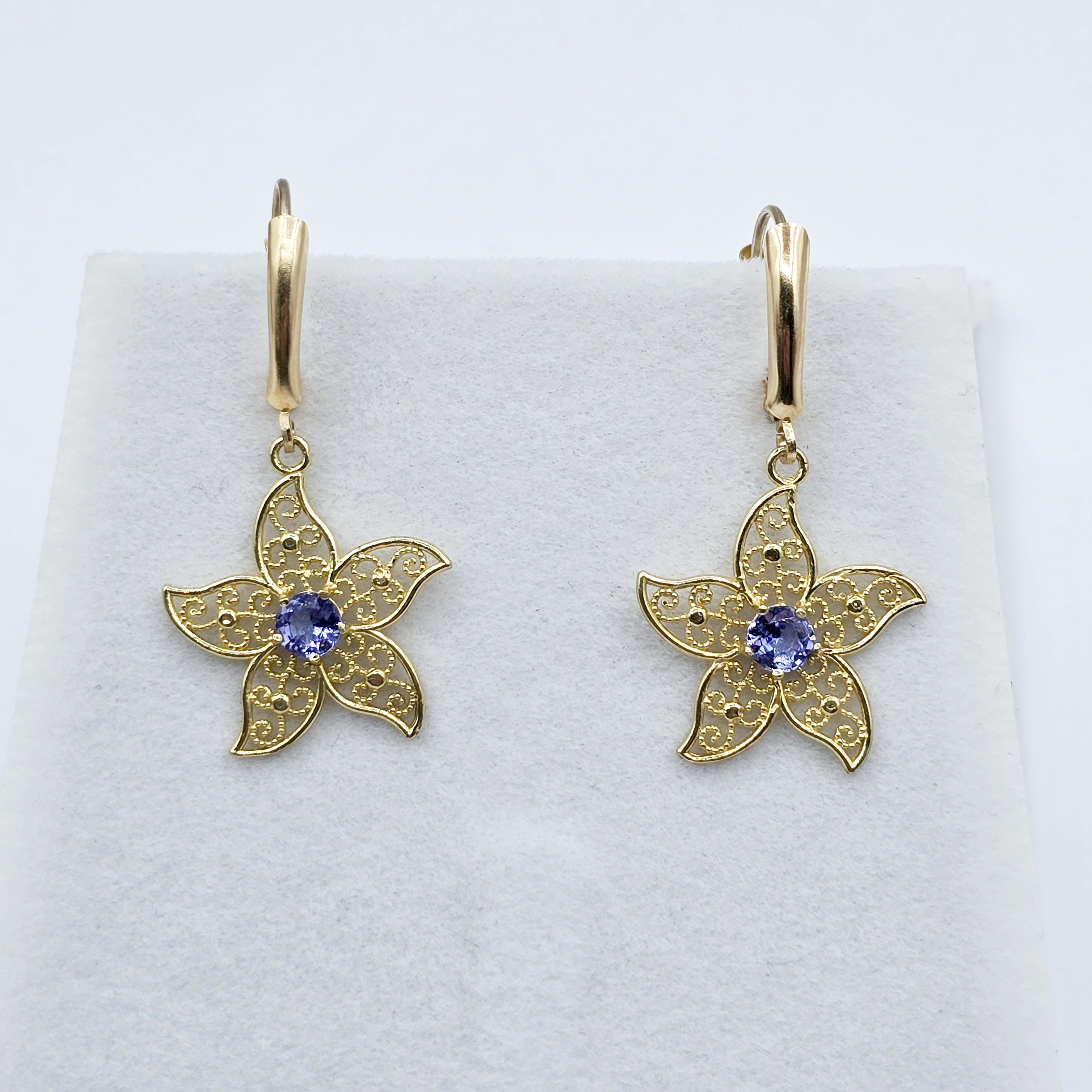 10K Gold Genuine Gemstone Earrings , Leverback Earrings for Women, Elegant Blue Stone Earrings, Gold Earrings for her, Elegant Earrings