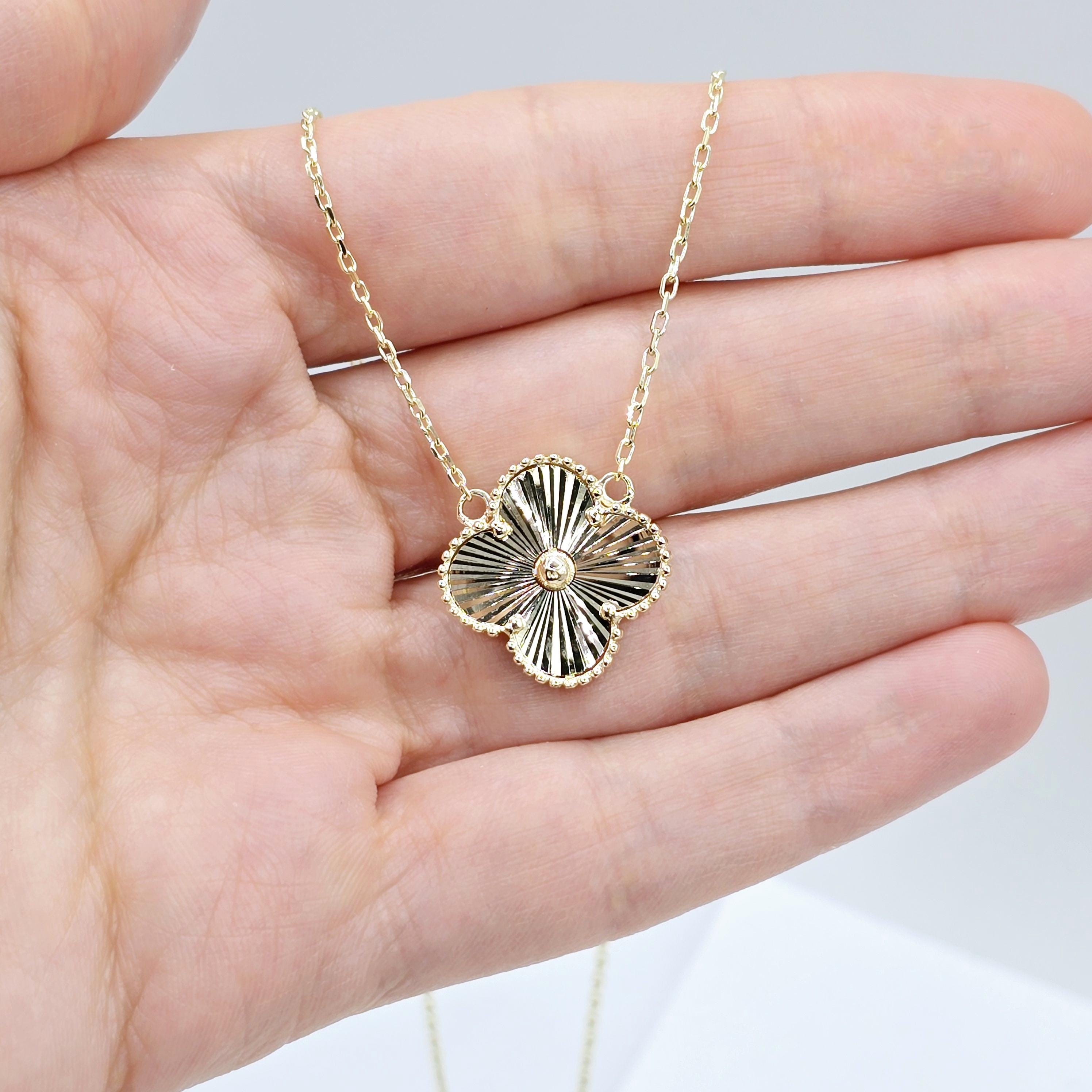 Gold Flower Pendant Necklace , 10K Yellow Gold Flower Necklace For Women, Anniversary Gift, Floral Jewelry