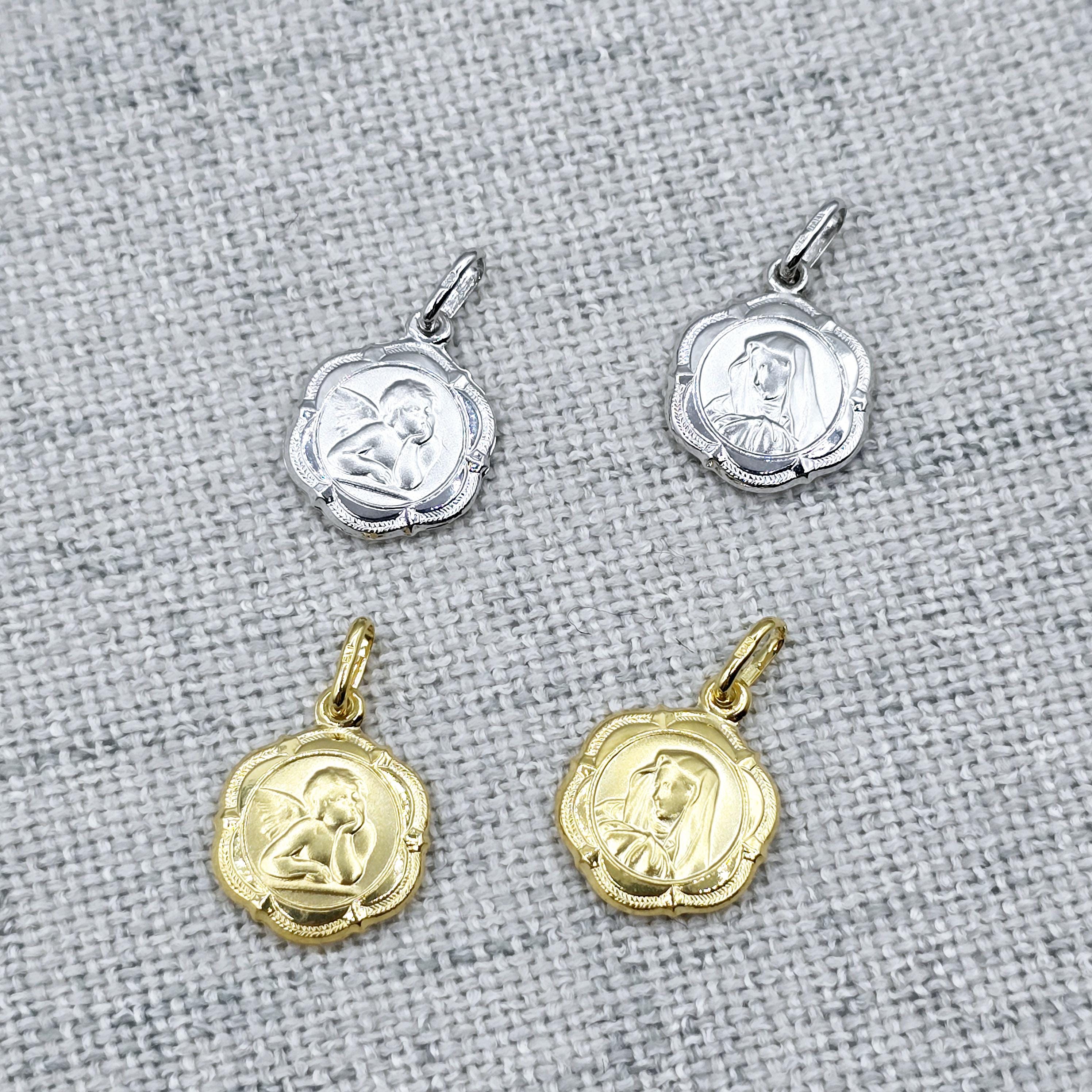10K Gold Virgin Mary or Guardian Angel design Charm Pendant, Birthday Gift, Valentines Gift, Gold Coin Necklace, Memorial Gifts