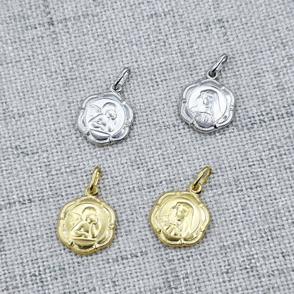 10K Gold Virgin Mary or Guardian Angel design Charm Pendant, Birthday Gift, Valentines Gift, Gold Coin Necklace, Memorial Gifts