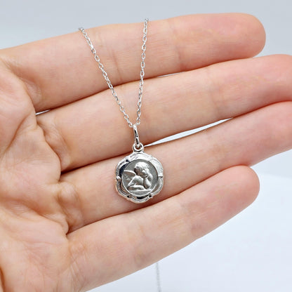 10K Gold Virgin Mary or Guardian Angel design Charm Pendant, Birthday Gift, Valentines Gift, Gold Coin Necklace, Memorial Gifts