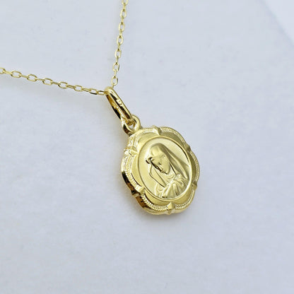 10K Gold Virgin Mary or Guardian Angel design Charm Pendant, Birthday Gift, Valentines Gift, Gold Coin Necklace, Memorial Gifts