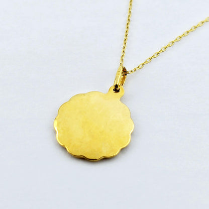 10K Solid Gold Pendant Cherub Angel or St. Christopher – Filigree Scalloped Border – Religious Medal Necklace , Gift for Her or Him