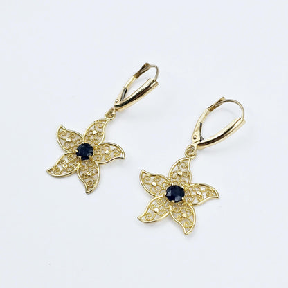 10K Gold Genuine Gemstone Earrings , Leverback Earrings for Women, Elegant Blue Stone Earrings, Gold Earrings for her, Elegant Earrings