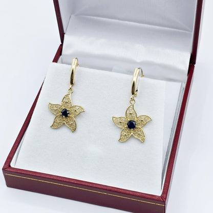 10K Gold Genuine Gemstone Earrings , Leverback Earrings for Women, Elegant Blue Stone Earrings, Gold Earrings for her, Elegant Earrings