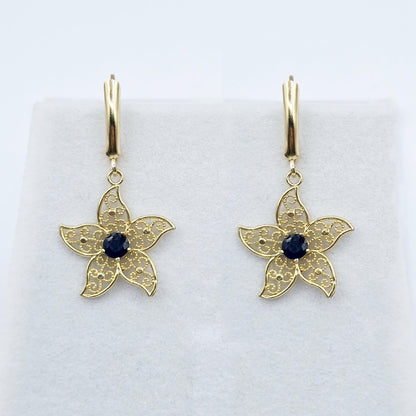 10K Gold Genuine Gemstone Earrings , Leverback Earrings for Women, Elegant Blue Stone Earrings, Gold Earrings for her, Elegant Earrings