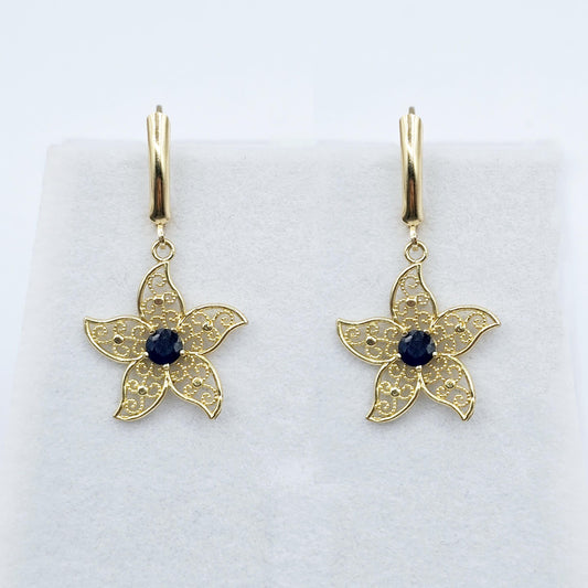 10K Gold Genuine Gemstone Earrings , Leverback Earrings for Women, Elegant Blue Stone Earrings, Gold Earrings for her, Elegant Earrings
