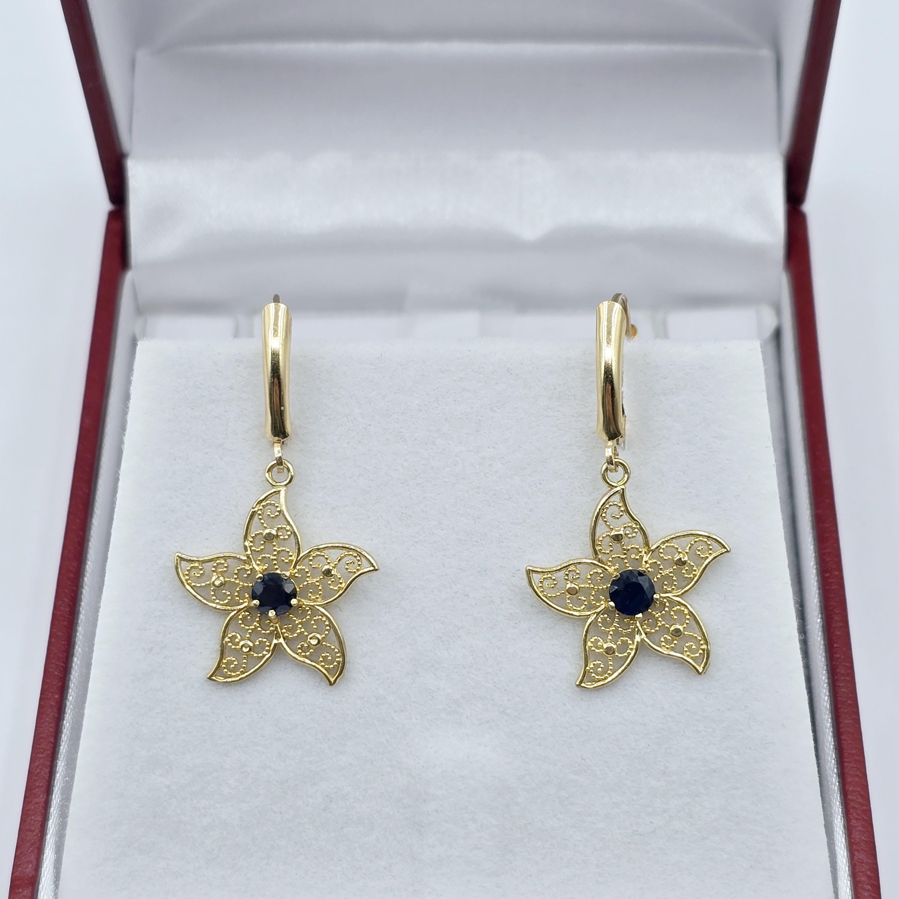 10K Gold Genuine Gemstone Earrings , Leverback Earrings for Women, Elegant Blue Stone Earrings, Gold Earrings for her, Elegant Earrings