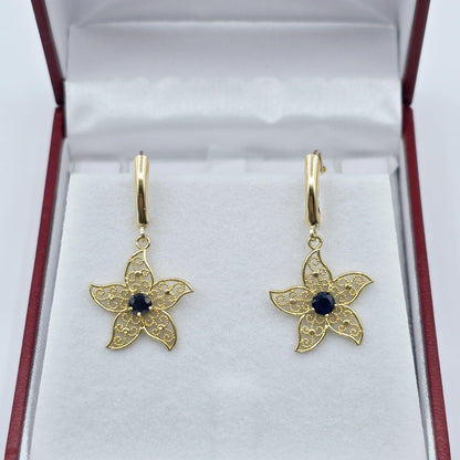 10K Gold Genuine Gemstone Earrings , Leverback Earrings for Women, Elegant Blue Stone Earrings, Gold Earrings for her, Elegant Earrings