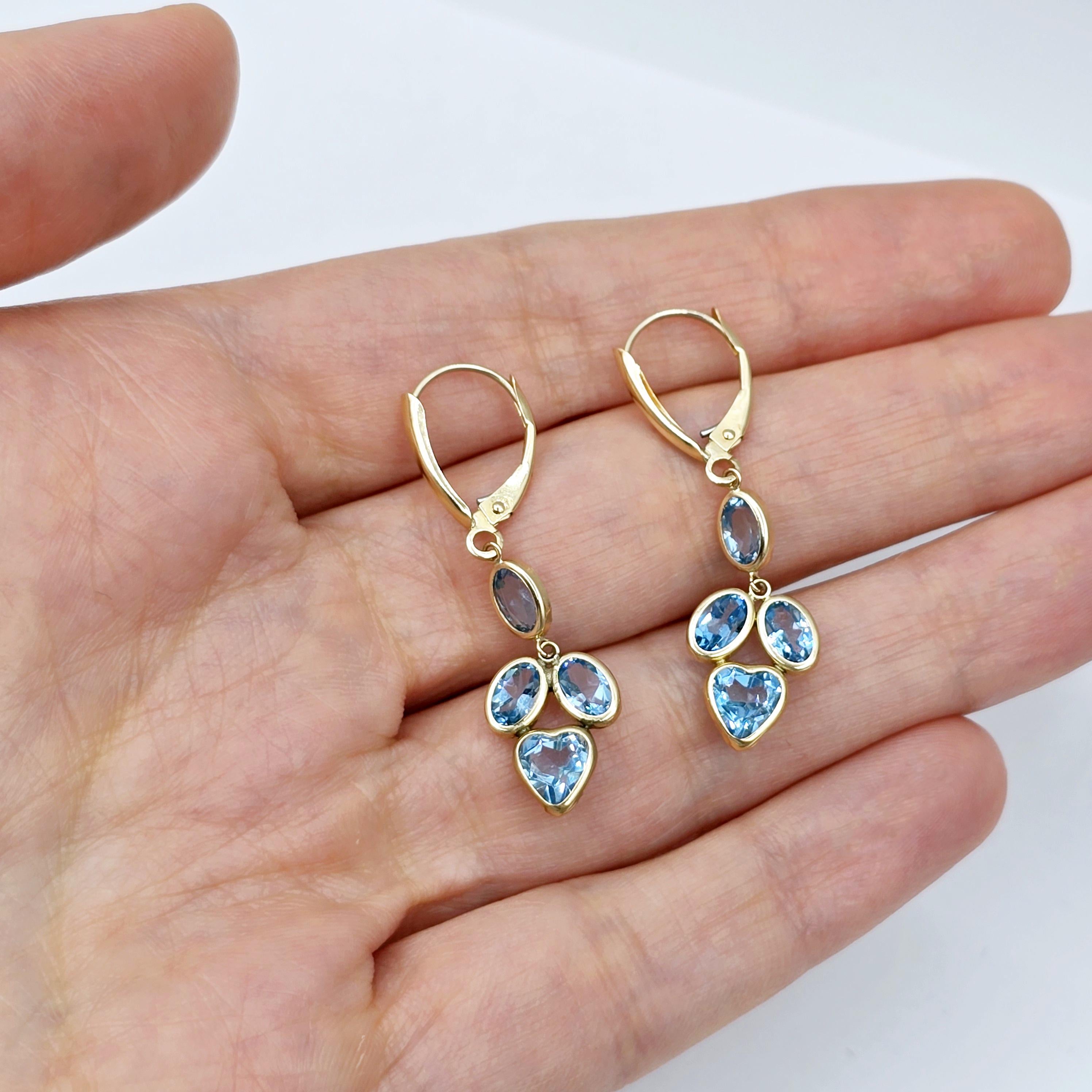 10K Yellow Gold Natural Gemstones Drop Earrings, Lever Back Drop Earrings for Women, Gift For Wife