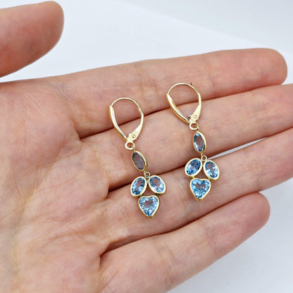 10K Yellow Gold Natural Gemstones Drop Earrings, Lever Back Drop Earrings for Women, Gift For Wife