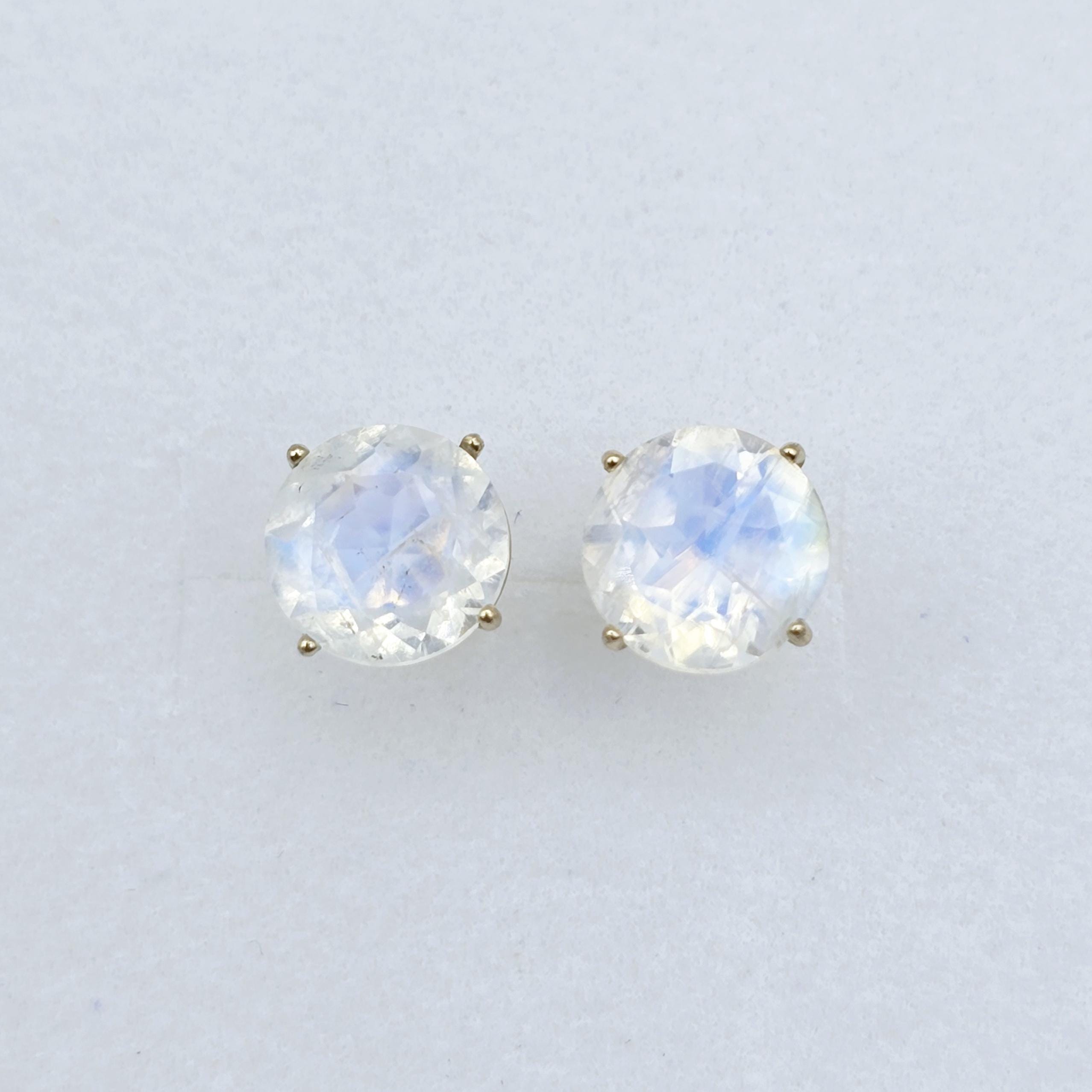 10K Gold Moonstone 7x7mm Stud Earrings, 10K Yellow Gold Genuine Moonstone Stud Earrings, Gift For Her, Big Stone Earrings