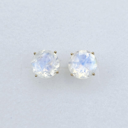 10K Gold Moonstone 7x7mm Stud Earrings, 10K Yellow Gold Genuine Moonstone Stud Earrings, Gift For Her, Big Stone Earrings