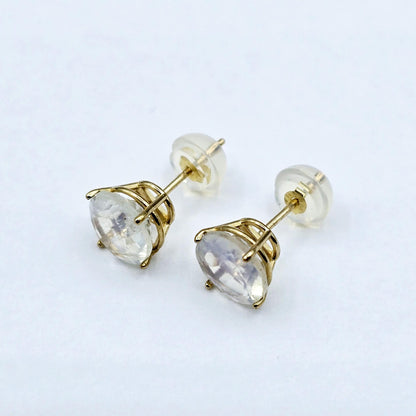 10K Gold Moonstone 7x7mm Stud Earrings, 10K Yellow Gold Genuine Moonstone Stud Earrings, Gift For Her, Big Stone Earrings