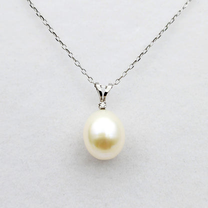Gold Pearl Pendant Necklace, 14K Gold Fresh Water Pearl and Diamond Pendant, June Birthstone, Necklace for Wedding, Pendant For Her